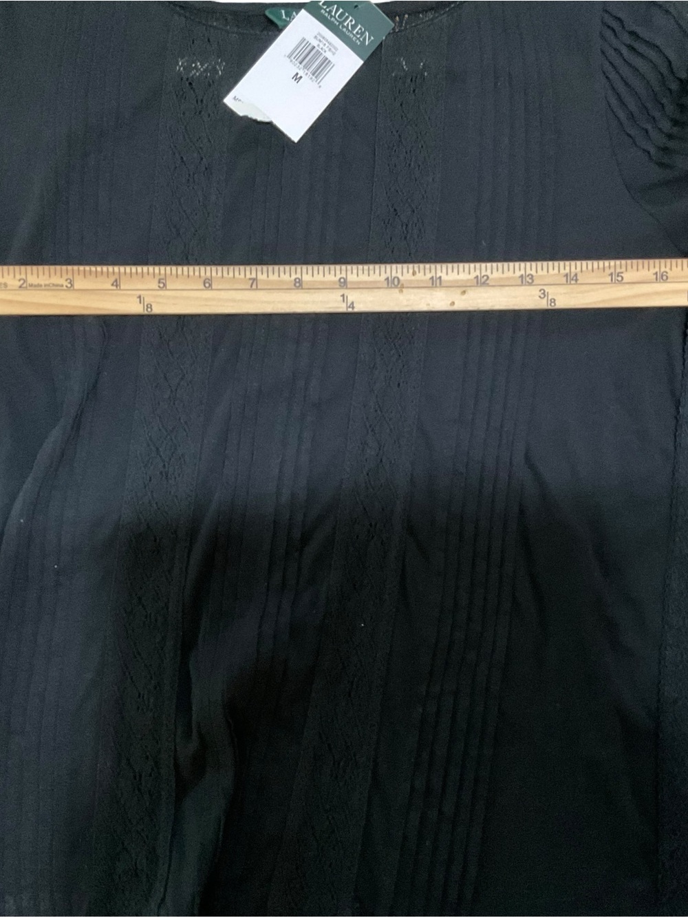 NWT Lauren Ralph Lauren Black Pintuck Lace Detail Blouse Top Size Medium - Picture 5 of 6